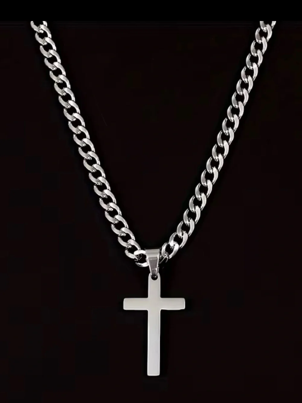 Men's Silver Cross Pendant Necklace - Polished Stainless Steel